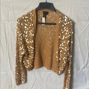 New York & Company Tan Gold Sequin Shrug